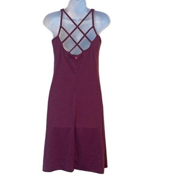 Prana Striped Racerback Midi Dress Purple Black Lattice Back Women's M - Picture 4 of 6